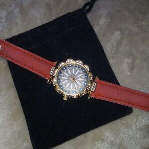 Elegant Gold and Red Women's Watch